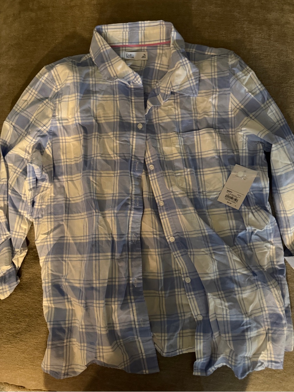 croft & barrow Light Blue and White Plaid Button-Down Shirt